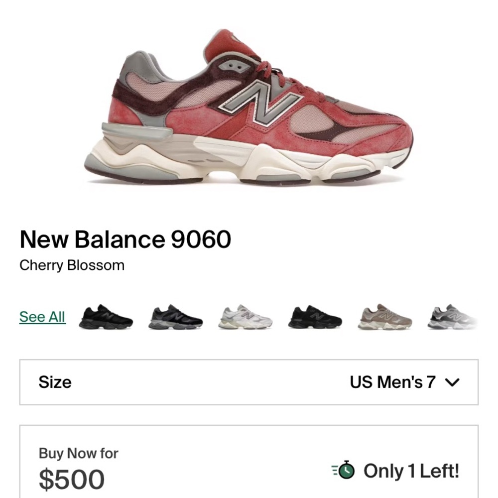 New Balance 9060 Cherry Blossom size 7M/9W